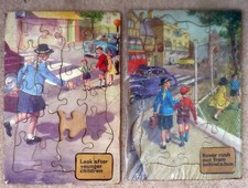 Vintage wooden Jig-saw Puzzles - Educational 'Safety first' theme