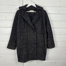 WHISTLES Coat Womens Size UK 6 Blue Wool Alpaca Mohair Blend Relaxed Fit Cocoon