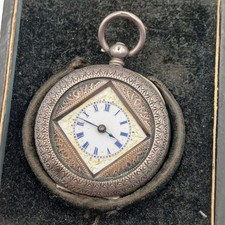 0.935 Silver Ladies Pocket Fob Watch Enamel Dial Mark 'K'