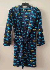 Blue Zoo boy's shark design dressing gown robe with hood. Age 9-10.