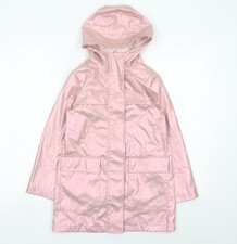 Next Girls Pink Hooded Rain Coat 8 Years Waterproof Mid-Length Jacket