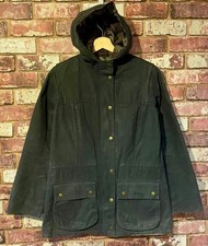 Barbour Vintage Durham Wax Jacket Womens Ladies Size 12 Hooded Blue Waxed :J2