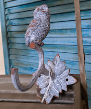 New Grey OWL French Vintage Shabby Chic Metal Rustic Wall Single Coat Hat Hook