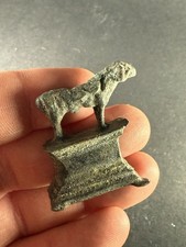 RARE ANCIENT ROMAN BRONZE RAM FIGURINE STATUE ON STAND - CIRCA 100-300 AD