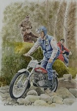Martin Lampkin Bultaco 1974 Trial SSDT Watercolour Print by Andy Crabb #074