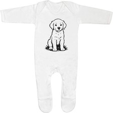 'Golden Retriever Puppy Sitting On The Grass' Baby Sleepsuits (SS056752)