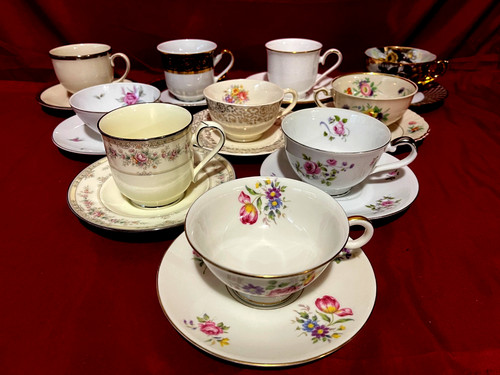 Mismatched tea cups - &, saucers