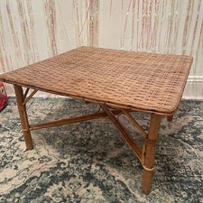 Vintage Rattan Bamboo pedestal coffee table Square 