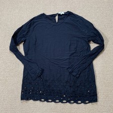 Noa Noa Eyelet Top Womens 14 UK XL Slim Fit Black Long Sleeve