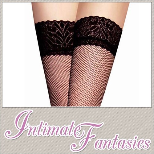 Black lace top fishnet - black,