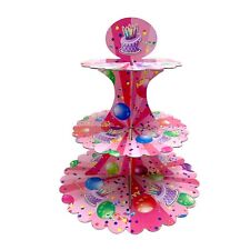 AEX 3 Tier Cake Stand Kids Party Cake Pink Muffin Cupcake Dessert Holder Supplie