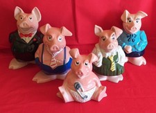 Full Set Of Five 1983 Wade NatWest Pigs/Piggy Banks With Stoppers Excellent