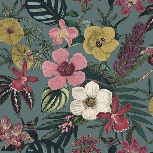 Rasch floral leaf teal - rasch,