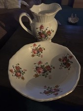 Vintage England MARYLEIGH POTTERY FLORAL DESIGN Water Pitcher and Wash Bowl