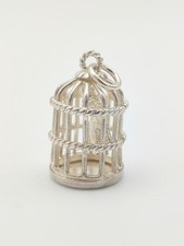 Vintage 925 Sterling Silver Bird Cage Charm Pendant 