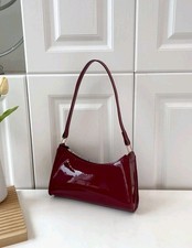 Glossy Burgundy PU Leather Shoulder Bag – Chic Small Handbag/Shoulder Bag, Y2K