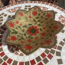 Brass Hand Painted Enamel Cloisonné Trinket Dish Scalloped Edge India Vintage