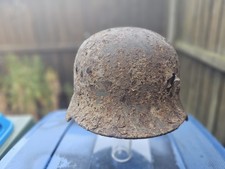 WW2 German Battlefield Damaged Found Helmet.
