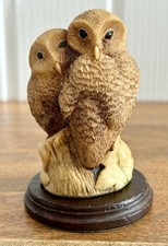 Vintage Simon Harris Owl Owls Bird Figure - Resin Ornament On Wooden Stand 3.5”
