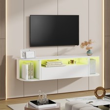 White Floating TV Unit Cabinet Wall Mounted TV Stand High Gloss With LED Lights