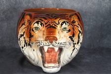 Impressive Vintage Italian Ceramic Porcelain Tiger Head Planter Cachepot