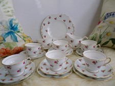 VINTAGE 21 PIECE PINK  ROSEBUD TEA SET, MIXED MAKERS, GOOD CONDITION