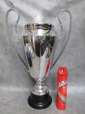 A LARGE CHROME PLATED TROPHY WITH SPARE ENGRAVING PLATE 53cm HIGH