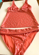TU Peach White Spot Tankini Set Size 10 Top 12 Bottoms Adjustable Straps Lovely
