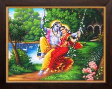 Radha-Krishna Swinging Jhoola Swing Religious Wall Decor Painting Frame