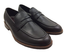 M&S Men's Loafers Black Leather Upper Penny Loafer Strap New F1