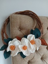 Christmas white fabric rose & twig Christmas wreath garland VGC