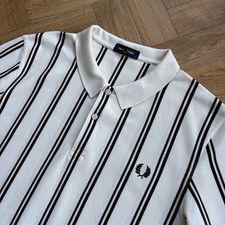 Fred Perry M4606 Short Sleeve Knitted Stripe Polo Shirt White Size Extra Large