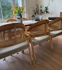 8 Caning And Leather Seat Pad Dining Chairs