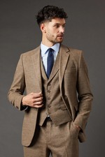 Burton Mens Suit Jacket Neutral Tweed Look Regular Fit Classic Notched Lapels