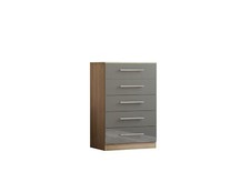 Modern 5 Drawer Chest – High Gloss Finish in Full Grey / Grey / Black / White
