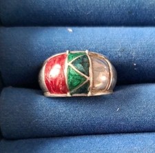 Navajo Ring Silver 925 Turquoise Coral Inlay, Size N