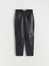 BNWOT RESERVED REAL LEATHER TROUSERS PANTS BLACK XS UK 6 8