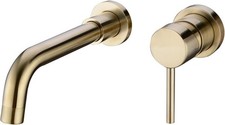 Brass Wall Mounted Swivel Spout Sink Faucet Basin Mixer Taps Brushed Gold UK 