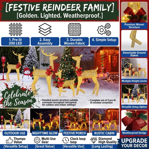 3pc lighted christmas reindeer - 3pc,