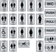 TOILET WC DOOR SIGNS BRUSHED SILVER ALUMINIUM LADIES GENTS VARIOUS OPTIONS A6
