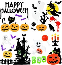 4 Sheets Halloween Gel Window Stickers – Ghosts, Pumpkins, Bats, Witch & Haunted