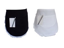 Waitress Frilly Half Apron Polycotton Tea Pinny Cosplay Small Pocket White Black