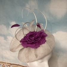 Jacques Vert Silver Grey Pink Fascinator Hat Wedding Headband Races Occasion MOB