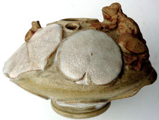 Vintage Barnard Rooke Heavy Pottery Vase - Frogs or Toads.Marked BR. 6" Diameter