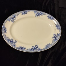Antique, Blue & White, Britannia Pottery Glasgow, 12" Oval Plate 'Posy'