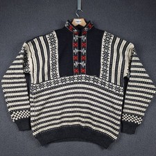 Vintage NORWEGIAN Jumper Mens XL Scandinavian Fair Isle Wool Knit Clasp Nordic