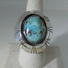 Navajo Ring Sterling Silver Kingman Turquoise Shadow Box 22g 9.25 Nelson Burbank