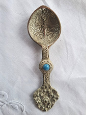 Silver Tibetan Medicine Spoon "tsog" Turquoise Stone, used in Buddist Rituals