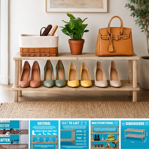 Tier wooden shoe rack - 2,
