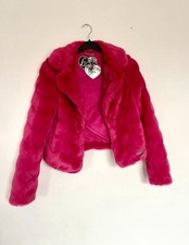 Party Cropped Fur Coat  Hot Pink XS
